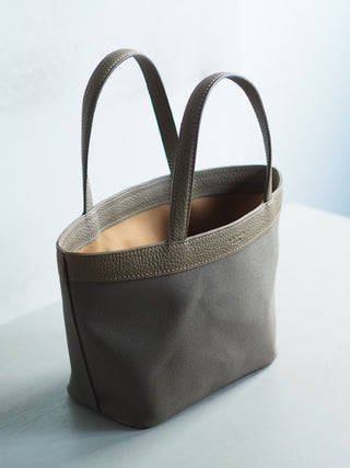 Mini leather Canvas handbag -etaupe-